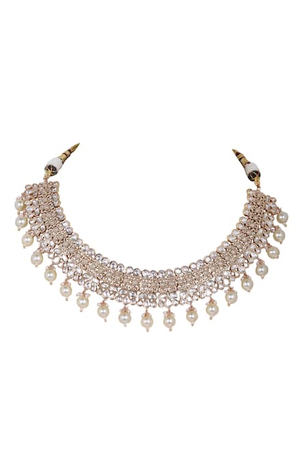 Buy_Auraa Trends_Gold Plated Stones, Pearls Kundan Embellished Necklace And Earrings Set 