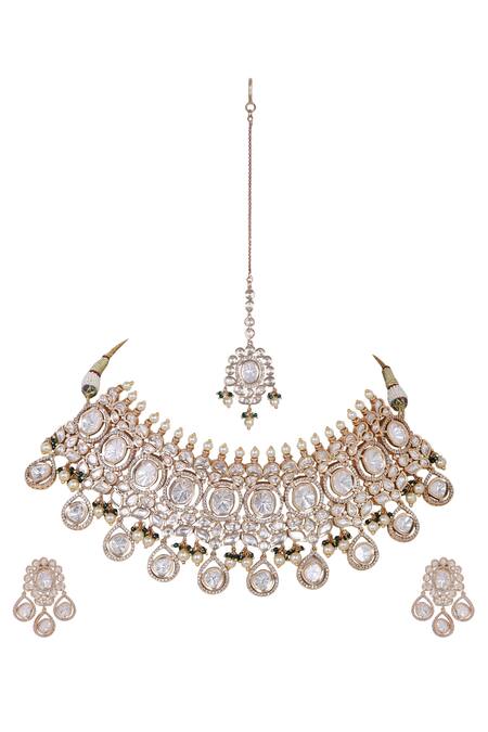 Buy Auraa Trends Gold Plated Stones Kundan Embellished Necklace Set Online at Aza Fashions Buy_Auraa Trends_Gold Plated Stones Kundan Embellished Necklace Set _Online_at_Aza_Fashions