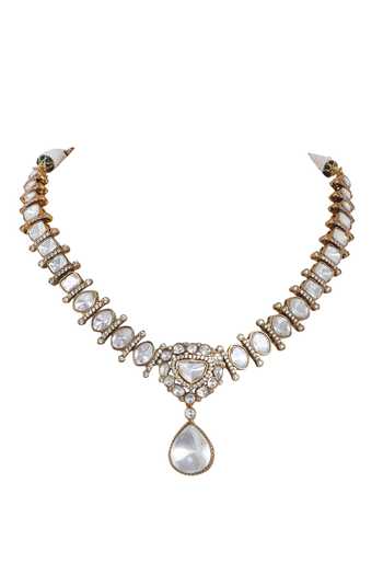 Buy_Auraa Trends_Gold Plated Diamonds, Stones Kundan Embellished Pendant Necklace Set_Online_at_Aza_Fashions
