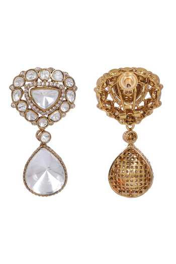 Auraa Trends_Gold Plated Diamonds, Stones Kundan Embellished Pendant Necklace Set_at_Aza_Fashions