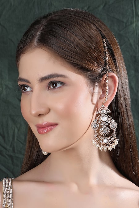 Auraa Trends Gold Plated Stones Embellished Chand Earrings 