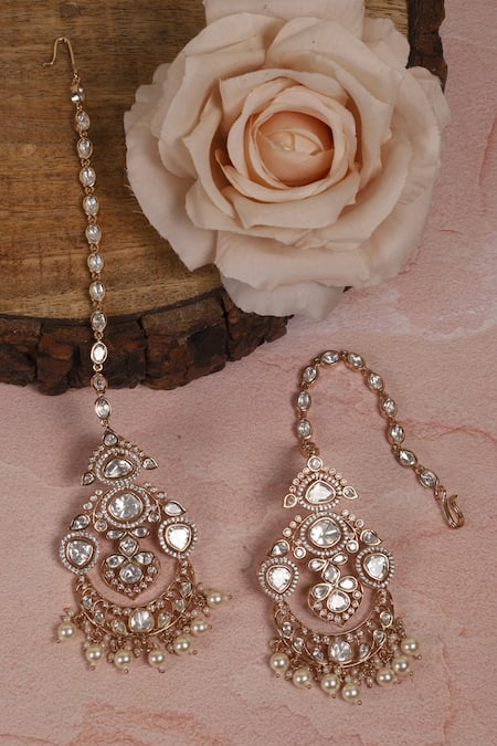 Auraa Trends_Gold Plated Stones Embellished Chand Earrings _Online_at_Aza_Fashions