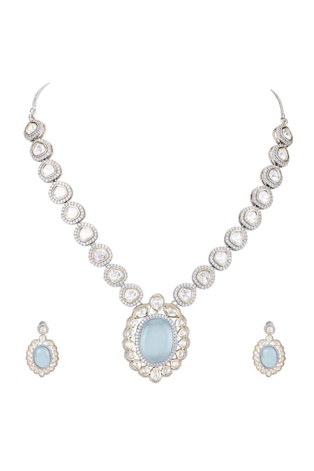 Buy Auraa Trends Blue Stones, Faux Diamonds Rhodium Plated Embellished Necklace Set Online at Aza Fashions Buy_Auraa Trends_Blue Stones, Faux Diamonds Rhodium Plated Embellished Necklace Set _Online_at_Aza_Fashions