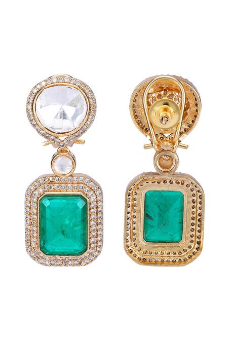 Auraa Trends_Green Stones, Zari Double Layered Kundan Necklace Set _at_Aza_Fashions