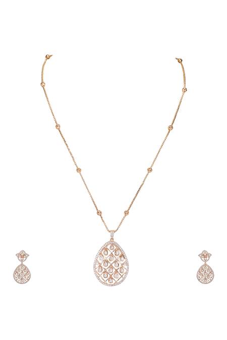 Buy_Auraa Trends_Gold Plated Diamonds, Stones Jaali Drop Pendant Necklace Set _Online_at_Aza_Fashions