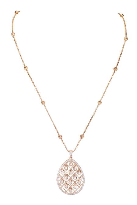Shop_Auraa Trends_Gold Plated Diamonds, Stones Jaali Drop Pendant Necklace Set _Online_at_Aza_Fashions