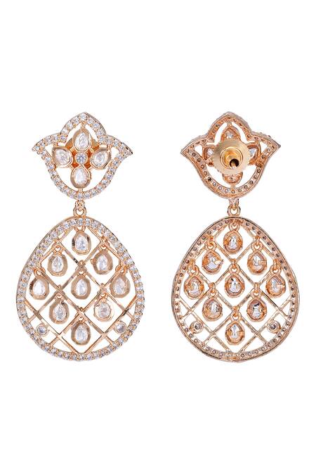 Auraa Trends_Gold Plated Diamonds, Stones Jaali Drop Pendant Necklace Set _at_Aza_Fashions