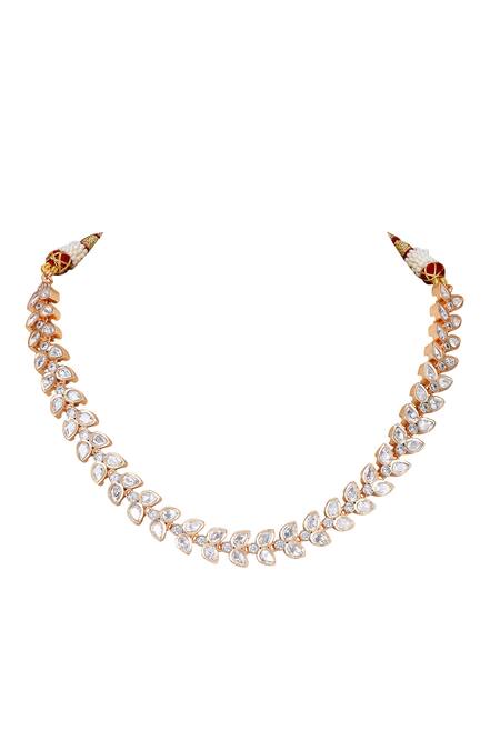 Shop_Auraa Trends_Gold Plated Diamonds, Stones Kundan Leaf Embellished Necklace Set _Online_at_Aza_Fashions