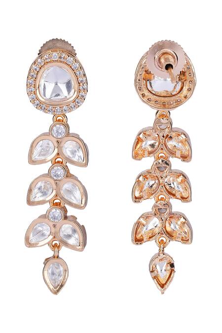 Auraa Trends_Gold Plated Diamonds, Stones Kundan Leaf Embellished Necklace Set _at_Aza_Fashions