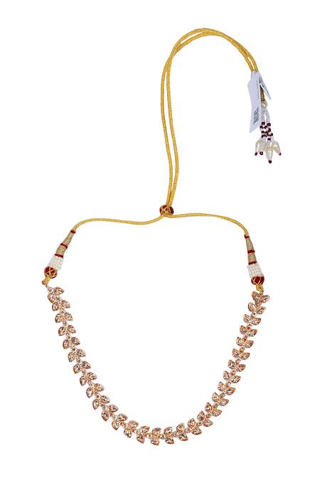 Buy_Auraa Trends_Gold Plated Diamonds, Stones Kundan Leaf Embellished Necklace Set 