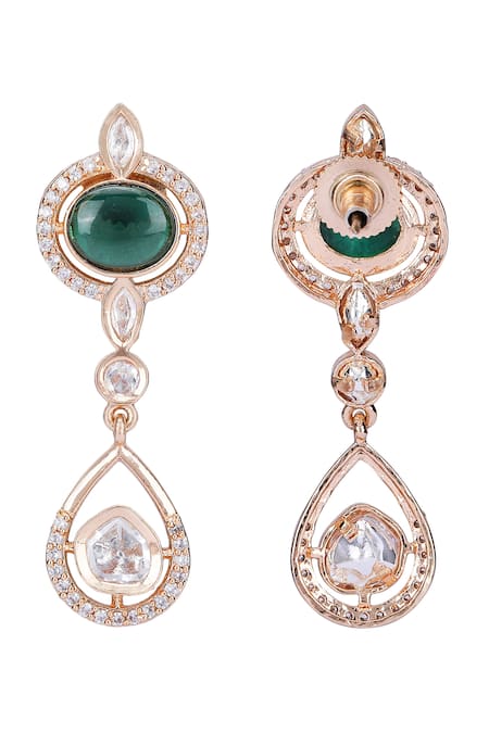 Auraa Trends_Green Stones, Diamonds American Zircon Studded Necklace Set _at_Aza_Fashions