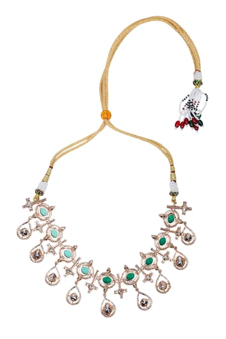 Buy_Auraa Trends_Green Stones, Diamonds American Zircon Studded Necklace Set 