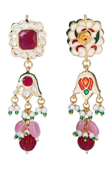 Auraa Trends_Red Stones Navratna Embellished Necklace Set _at_Aza_Fashions