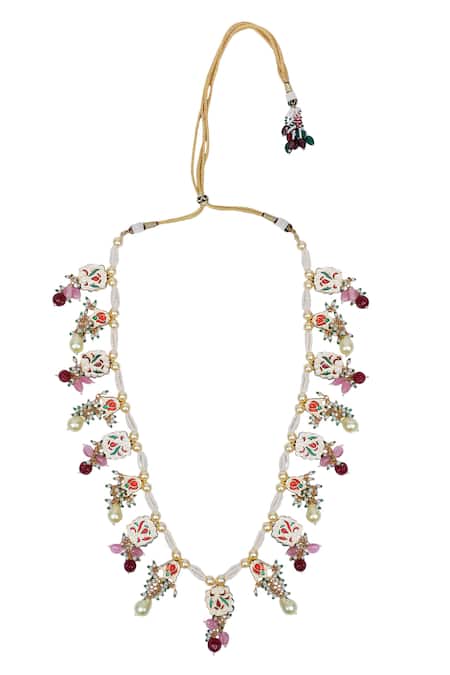 Buy_Auraa Trends_Red Stones Navratna Embellished Necklace Set 