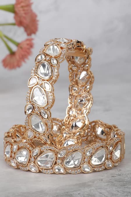 Auraa Trends_Gold Plated Imitation Diamonds Kundan Polki Bangle - Single Pc _Online_at_Aza_Fashions