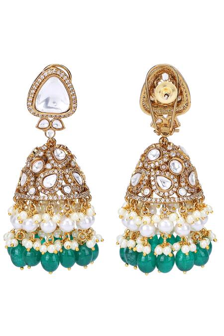 Auraa Trends_Green Stones Kundan Embellished Choker And Earrings Set _at_Aza_Fashions