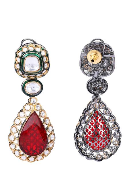 Auraa Trends_Red Stones, Diamonds American Embellished Necklace Set _at_Aza_Fashions