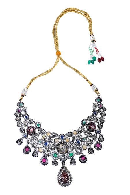 Buy_Auraa Trends_Red Stones, Diamonds American Embellished Necklace Set 