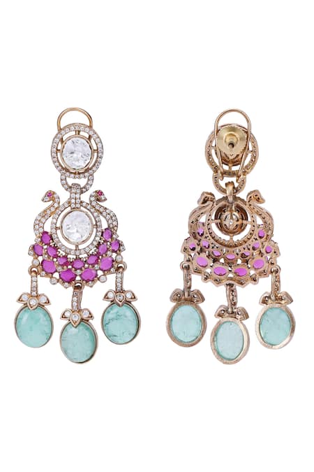 Auraa Trends_Red Stones Embellished Round Pendant Necklace Set _at_Aza_Fashions