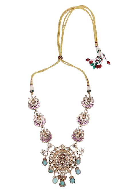 Buy_Auraa Trends_Red Stones Embellished Round Pendant Necklace Set 