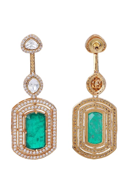 Auraa Trends_Green Stones American Diamond Zircon Studded Pendant Necklace Set _at_Aza_Fashions