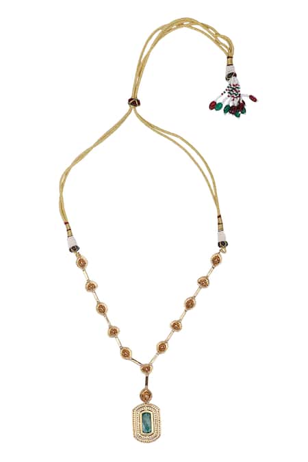 Buy_Auraa Trends_Green Stones American Diamond Zircon Studded Pendant Necklace Set 