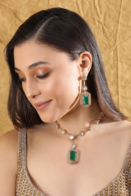 Auraa Trends American Diamond Zircon Studded Pendant Necklace Set 