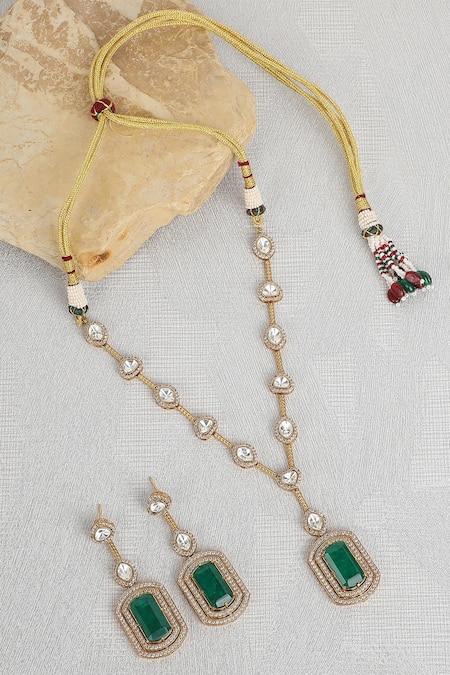 Auraa Trends American Diamond Zircon Studded Pendant Necklace Set 