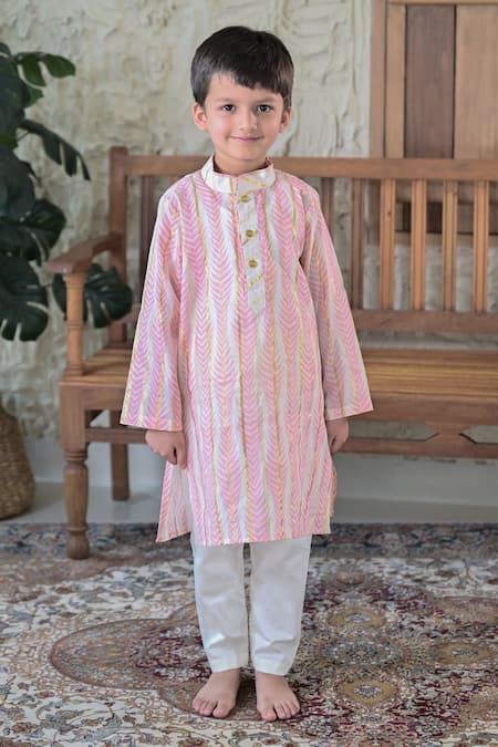 The Plum Bum Leaf Stripe Pattern Cotton Kurta With Pant 