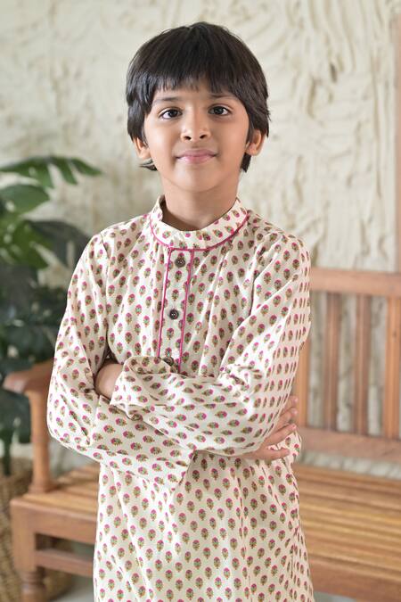 The Plum Bum_Ivory Muslin, Cotton Embroidery Floral Motif Kurta With Pant_Online_at_Aza_Fashions