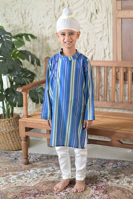 The Plum Bum Blue Cotton Rayon Stripe Pattern Kurta With Pant 