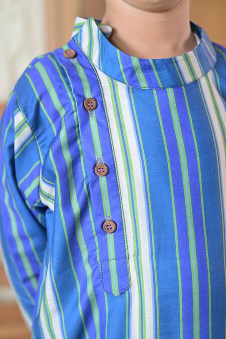 Buy_The Plum Bum_Blue Cotton, Rayon Stripe Pattern Kurta Set _Online_at_Aza_Fashions