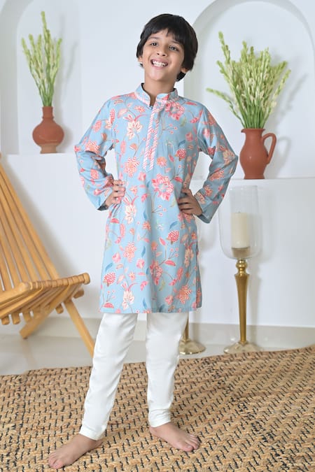 The Plum Bum Blue Cotton Rayon Printed Floral Kurta And Pant Set