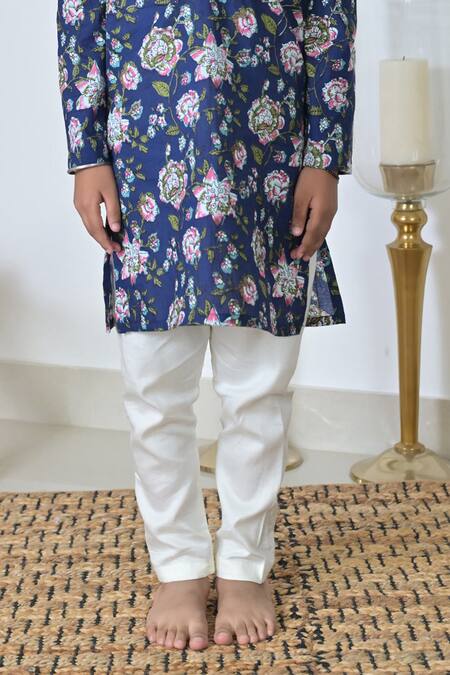 The Plum Bum_Blue Cotton Floral Print Straight Kurta And Pant Set _Online_at_Aza_Fashions