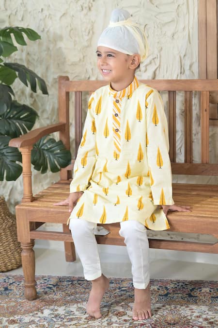 Shop_The Plum Bum_Ivory Cotton Leaf Hand Block Print Kurta With Pant _at_Aza_Fashions
