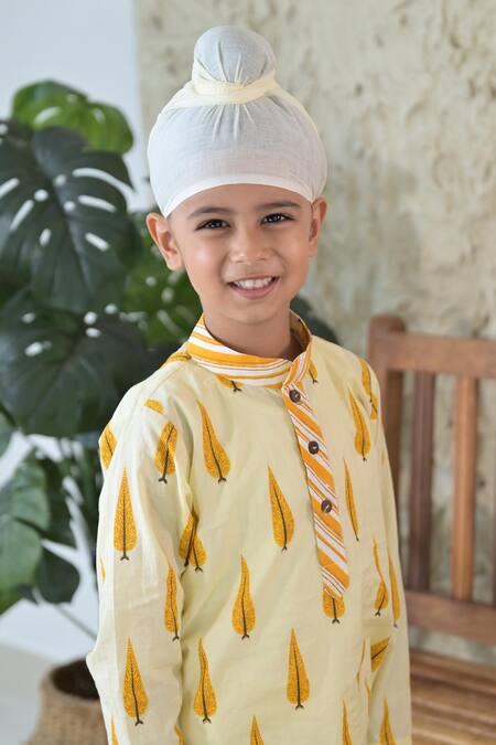 Buy_The Plum Bum_Ivory Cotton Leaf Hand Block Print Kurta With Pant _Online_at_Aza_Fashions