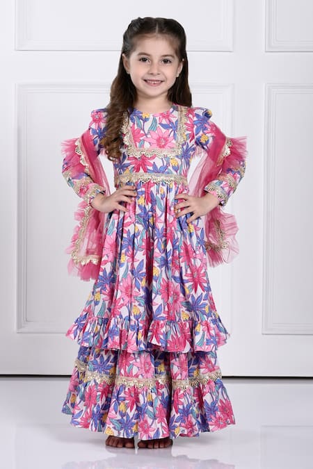 The Pony & Peony Co. Aairah Floral Print Kurta Sharara Set 