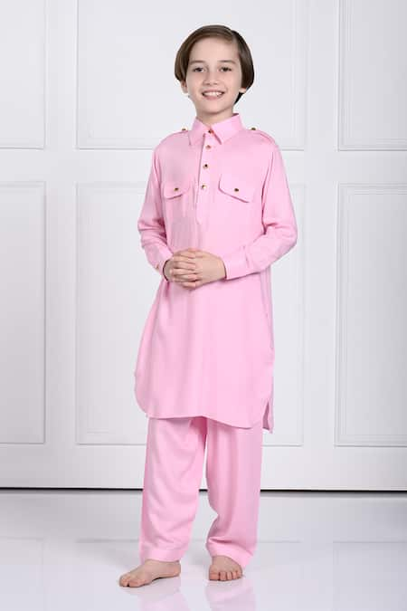 The Pony & Peony Co. Pink Rayon Solid Aariv Kurta And Pant Set 