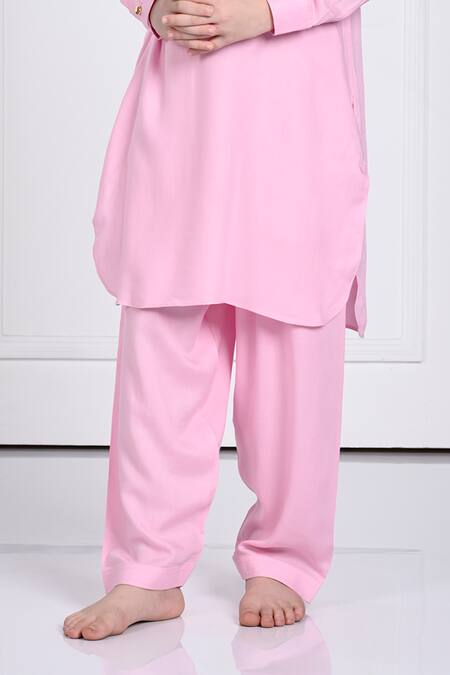 The Pony & Peony Co._Pink Rayon Aariv Solid Kurta And Pant Set _Online_at_Aza_Fashions