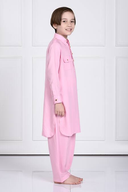 Buy_The Pony & Peony Co._Pink Rayon Aariv Solid Kurta And Pant Set _Online_at_Aza_Fashions