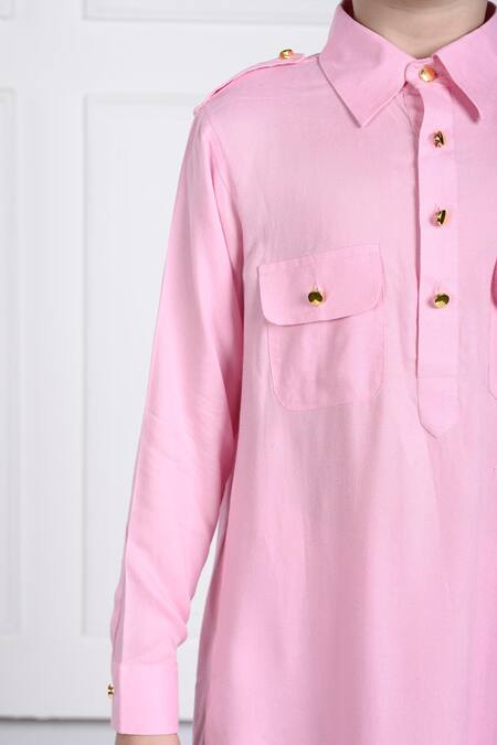 Shop_The Pony & Peony Co._Pink Rayon Aariv Solid Kurta And Pant Set _Online_at_Aza_Fashions