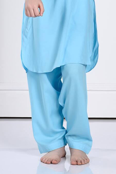 The Pony & Peony Co. Blue Rayon Ziaan Solid Kurta And Pant Set Online at Aza Fashions The Pony & Peony Co._Blue Rayon Ziaan Solid Kurta And Pant Set _Online_at_Aza_Fashions