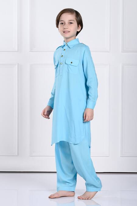 Buy The Pony & Peony Co. Blue Rayon Ziaan Solid Kurta And Pant Set Online at Aza Fashions Buy_The Pony & Peony Co._Blue Rayon Ziaan Solid Kurta And Pant Set _Online_at_Aza_Fashions