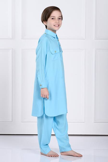 Shop The Pony & Peony Co. Blue Rayon Ziaan Solid Kurta And Pant Set Online at Aza Fashions Shop_The Pony & Peony Co._Blue Rayon Ziaan Solid Kurta And Pant Set _Online_at_Aza_Fashions
