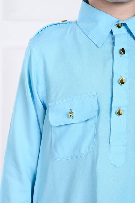 The Pony & Peony Co. Blue Rayon Ziaan Solid Kurta And Pant Set at Aza Fashions The Pony & Peony Co._Blue Rayon Ziaan Solid Kurta And Pant Set _at_Aza_Fashions