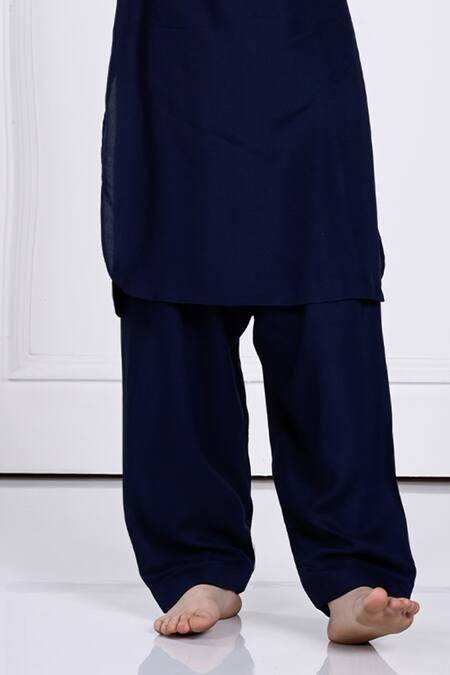 The Pony & Peony Co. Blue Rayon Navy Solid Kurta And Pant Set Online at Aza Fashions The Pony & Peony Co._Blue Rayon Navy Solid Kurta And Pant Set _Online_at_Aza_Fashions