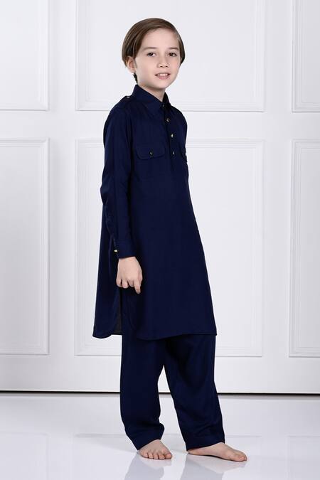Buy The Pony & Peony Co. Blue Rayon Navy Solid Kurta And Pant Set Online at Aza Fashions Buy_The Pony & Peony Co._Blue Rayon Navy Solid Kurta And Pant Set _Online_at_Aza_Fashions