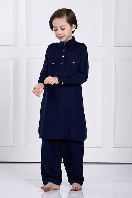 Shop The Pony & Peony Co. Blue Rayon Navy Solid Kurta And Pant Set Online at Aza Fashions Shop_The Pony & Peony Co._Blue Rayon Navy Solid Kurta And Pant Set _Online_at_Aza_Fashions