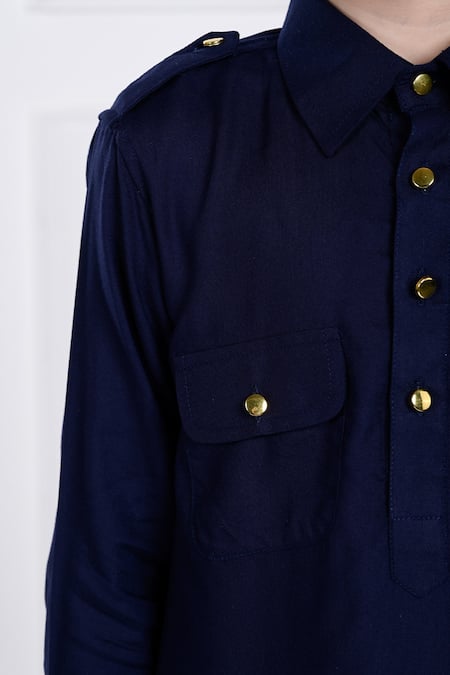 Buy The Pony & Peony Co. Blue Rayon Navy Solid Kurta And Pant Set Buy_The Pony & Peony Co._Blue Rayon Navy Solid Kurta And Pant Set