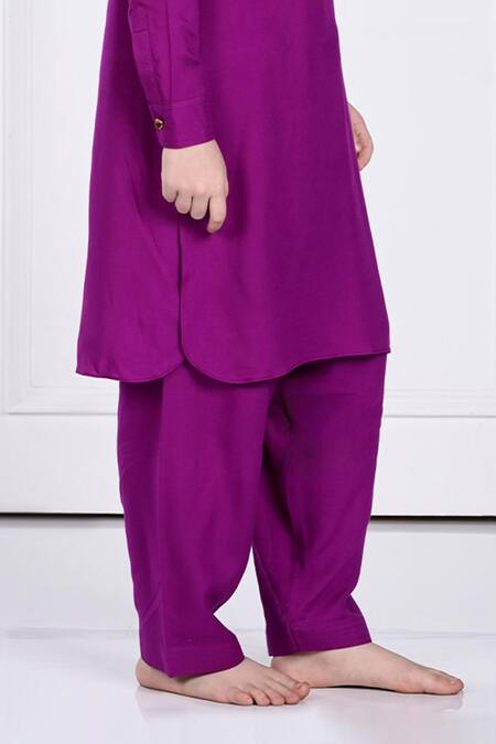 The Pony & Peony Co._Purple Rayon Amer Solid Kurta And Pant Set_Online_at_Aza_Fashions